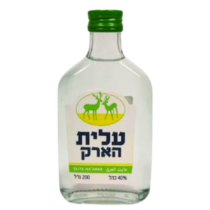 ארק אליט 200 מ"ל בבקבוק זכוכית שקוף, פקק ירוק, תווית עם שני איילים וכיתוב בעברית ובערבית. מתאים לאירועים – Alcohol Market. – אלכוהול מרקט